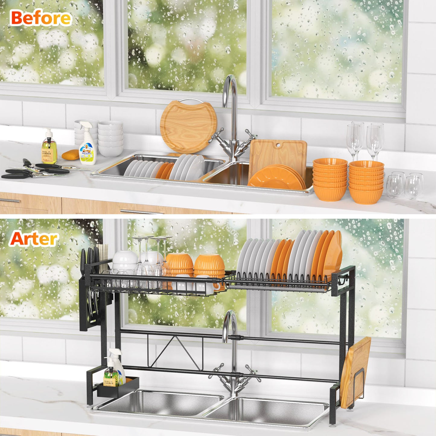 Sink Dish Drying Rack with Utensil Holder