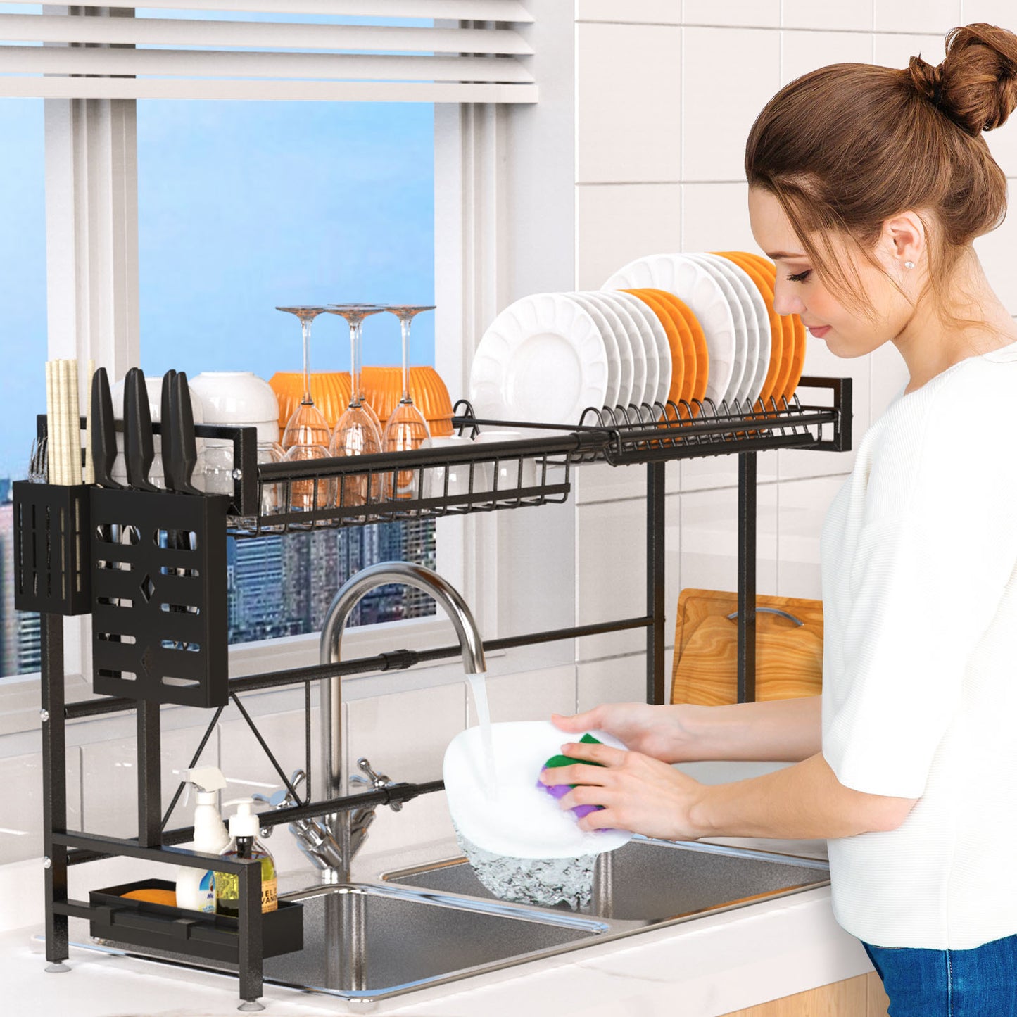 Sink Dish Drying Rack with Utensil Holder